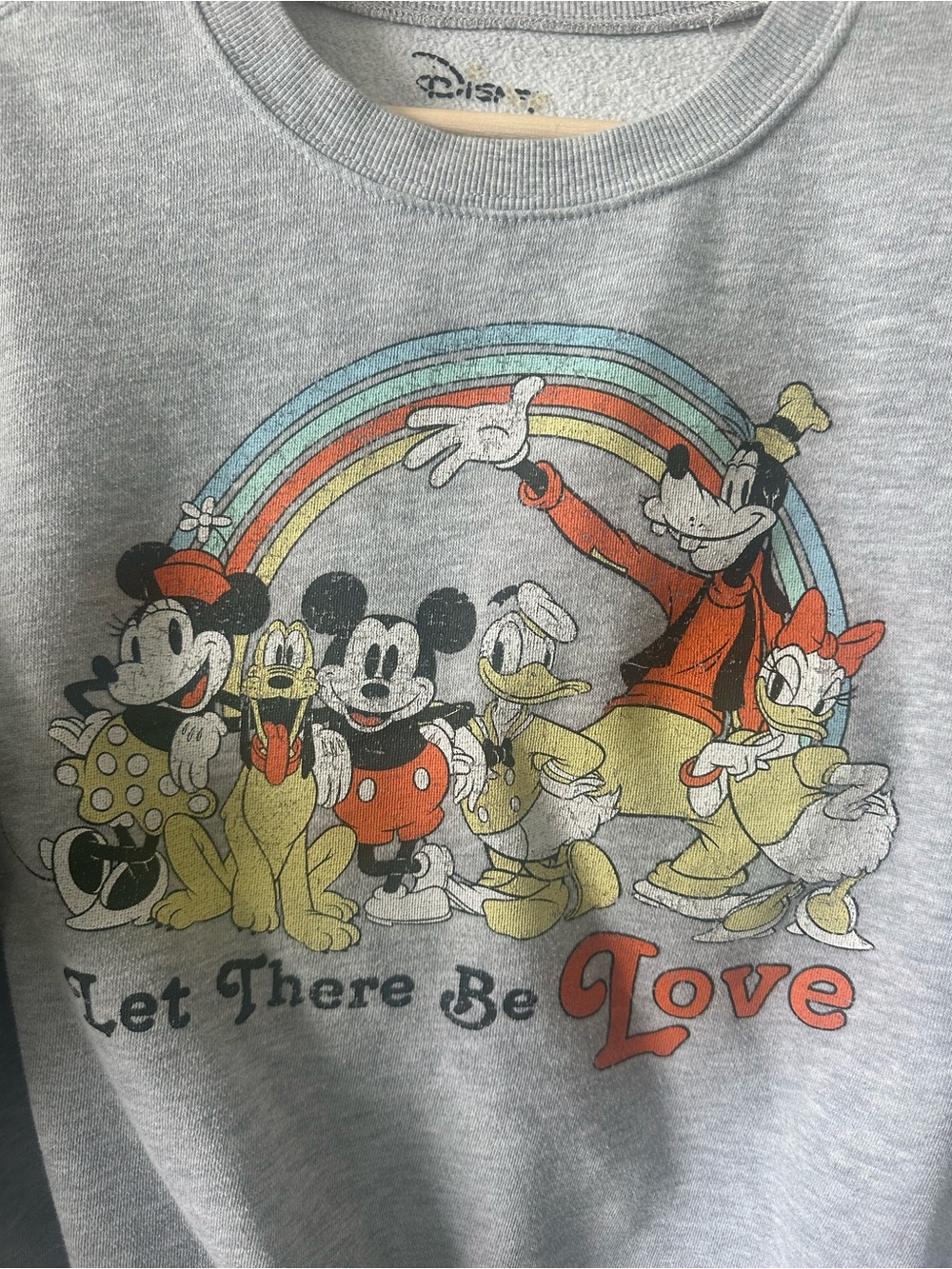 Disney Gray Sweatshirt with Multicolor Pastel Rainbow & Classic Mickey Crew